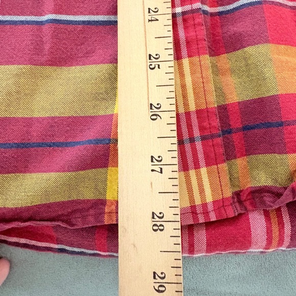 Cinch Mens Large Long Sleeve Button Up Western Shirt Crest Plaid VTG Red Yellow - Picture 8 of 9